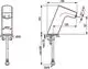 Waschtischarmatur von Ideal Standard mit modernem Design, ausgestattet mit einer Berührungssteuerung und einer Wasserabgabehöhe von 126 mm. Zeichnungen zeigen Maße und Anschlüsse.